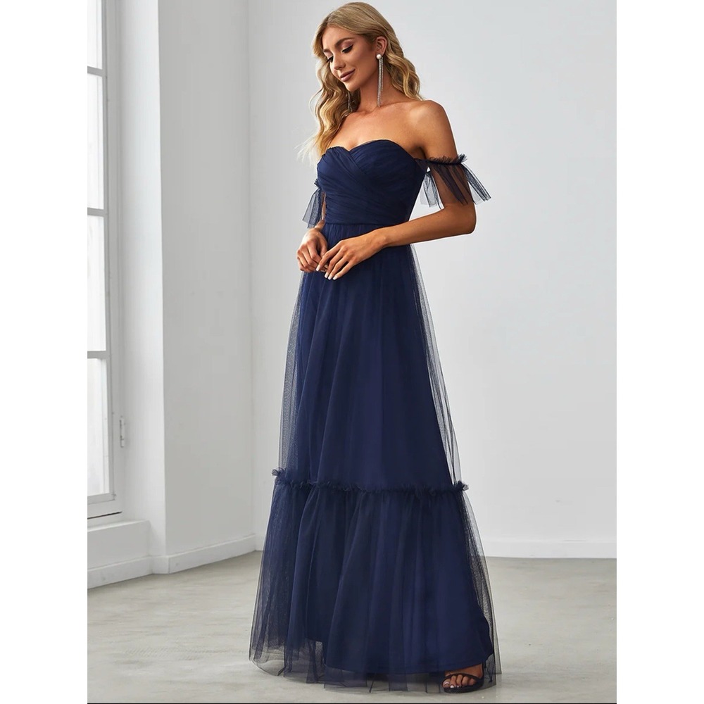 Everpretty Navy Strapless A Line Ruffles Dress Size XL NWT